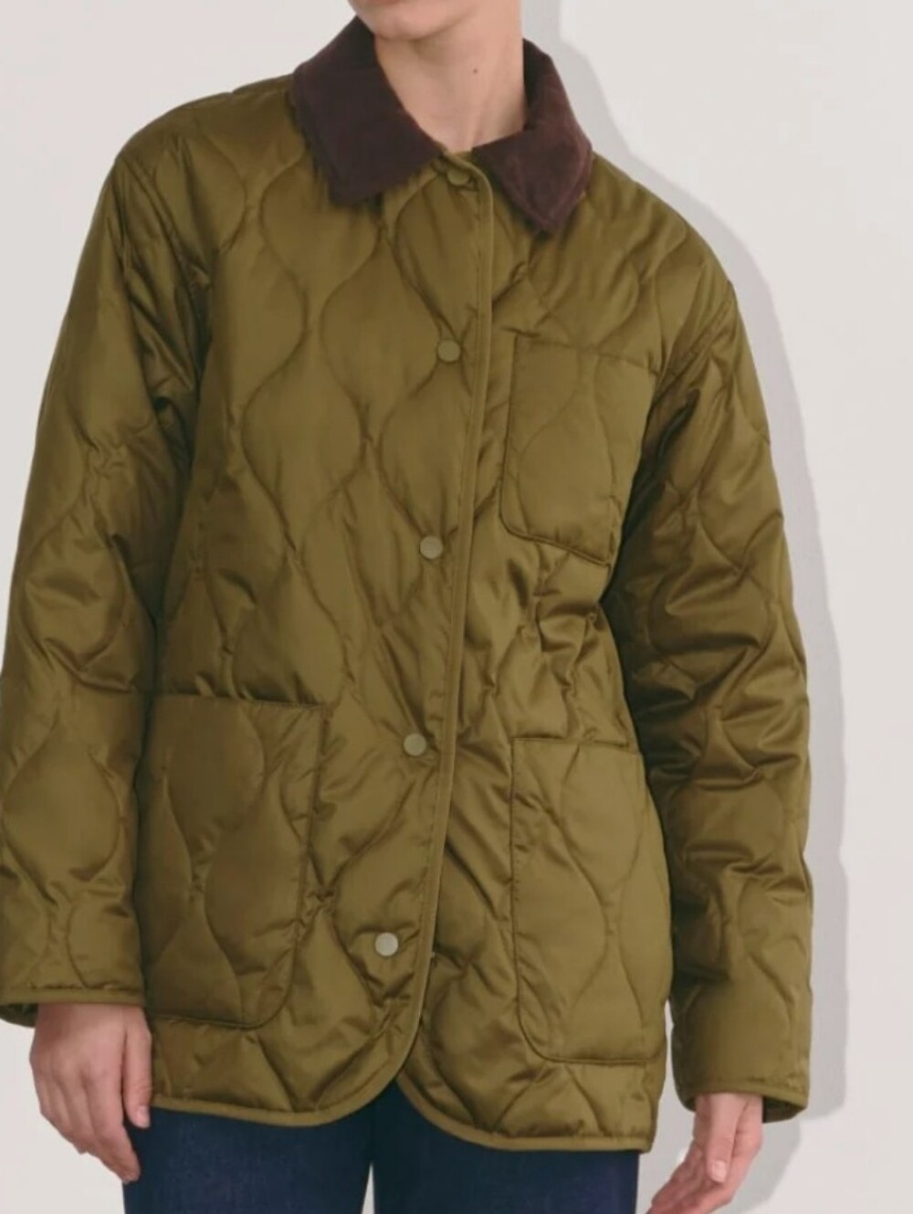Olive Quilted Jacket with Contrast Collar
